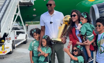 amelia-vega-y-al-horford-llegan-con-sus-trofeos:-sus-hijos-y-el-del-campeonato-de-la-nba